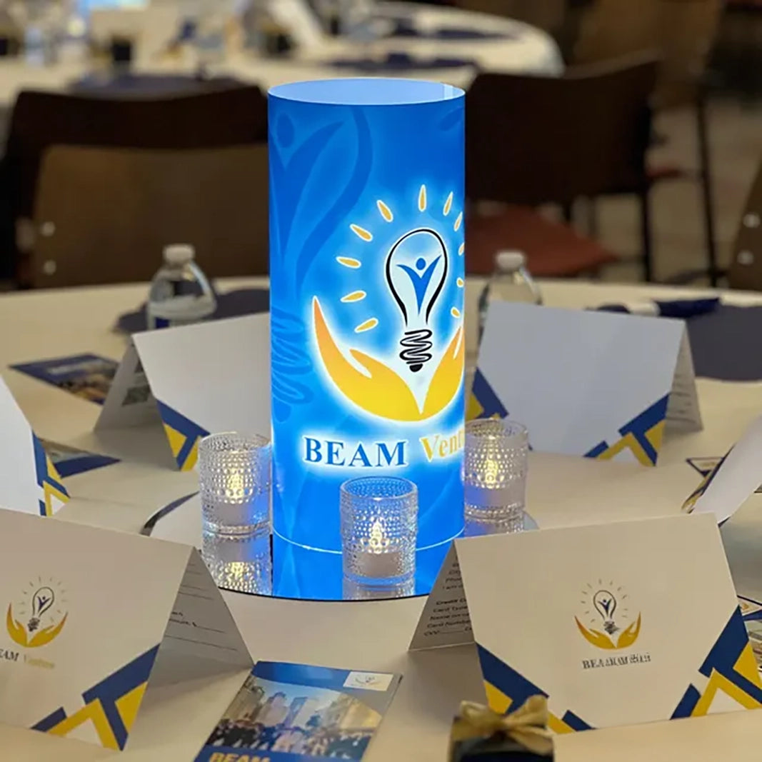 Custom LED centerpieces used at a corporate gala and conference event