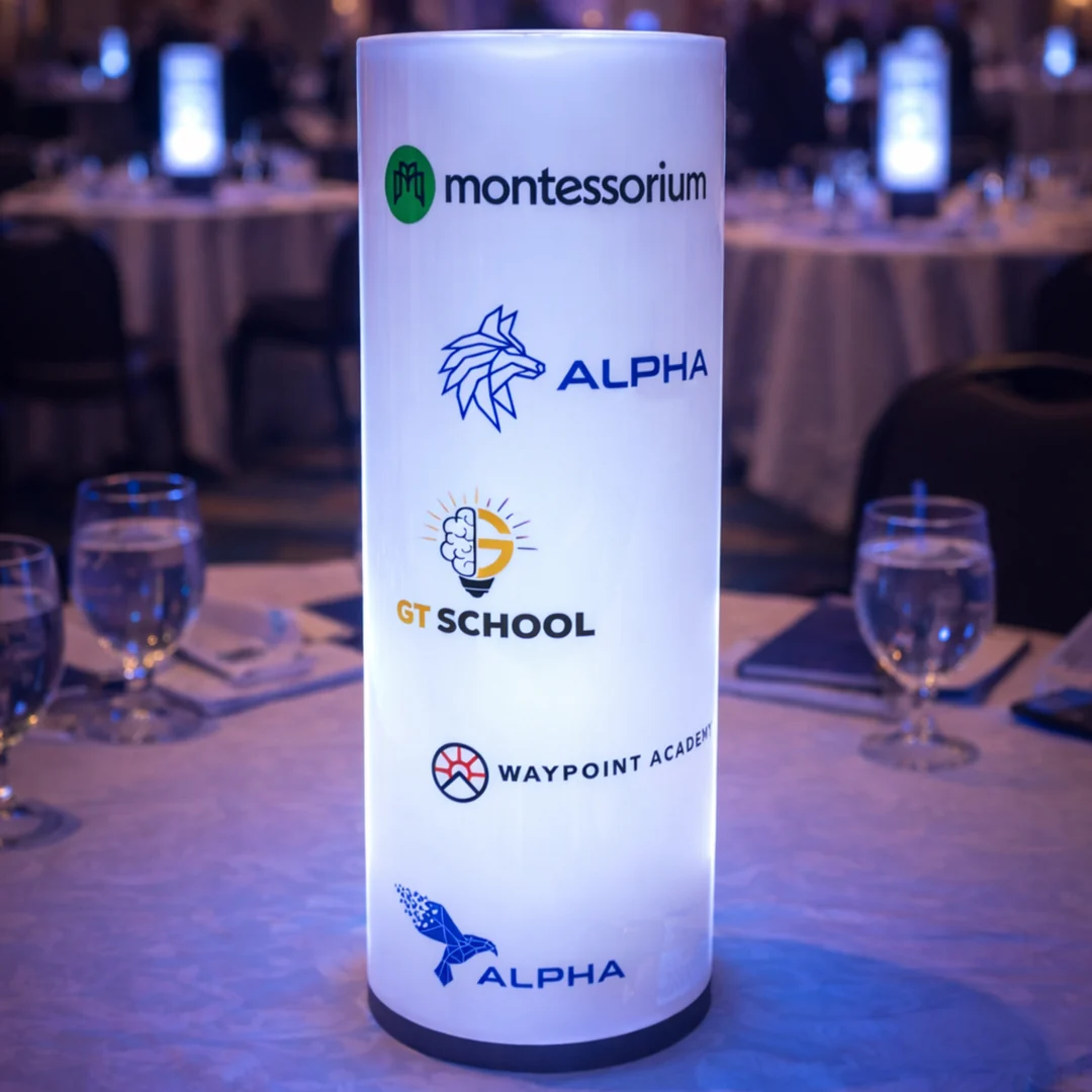 Multi-sponsor illuminated centerpiece at a formal event