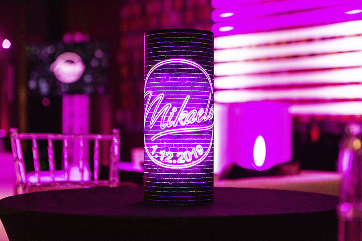 Purple personalized Mitzvah centerpiece