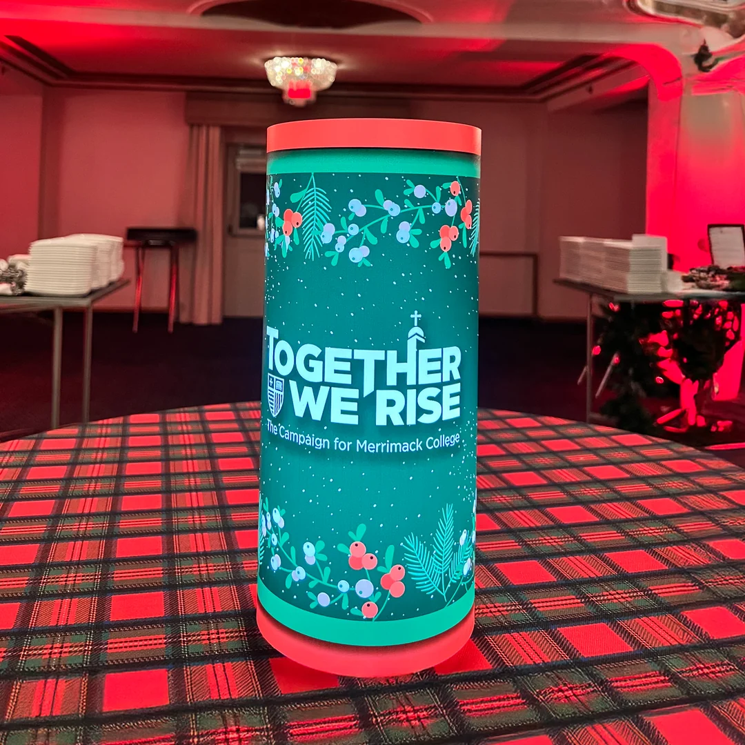 Nonprofit campaign artwork on an illuminated centerpiece